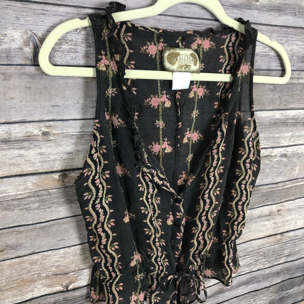 Blush James Coviello black pink silk floral top - Picture 2 of 6